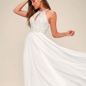 Lulu's Wedding dress White Beaded Halter Maxi Sz 4
